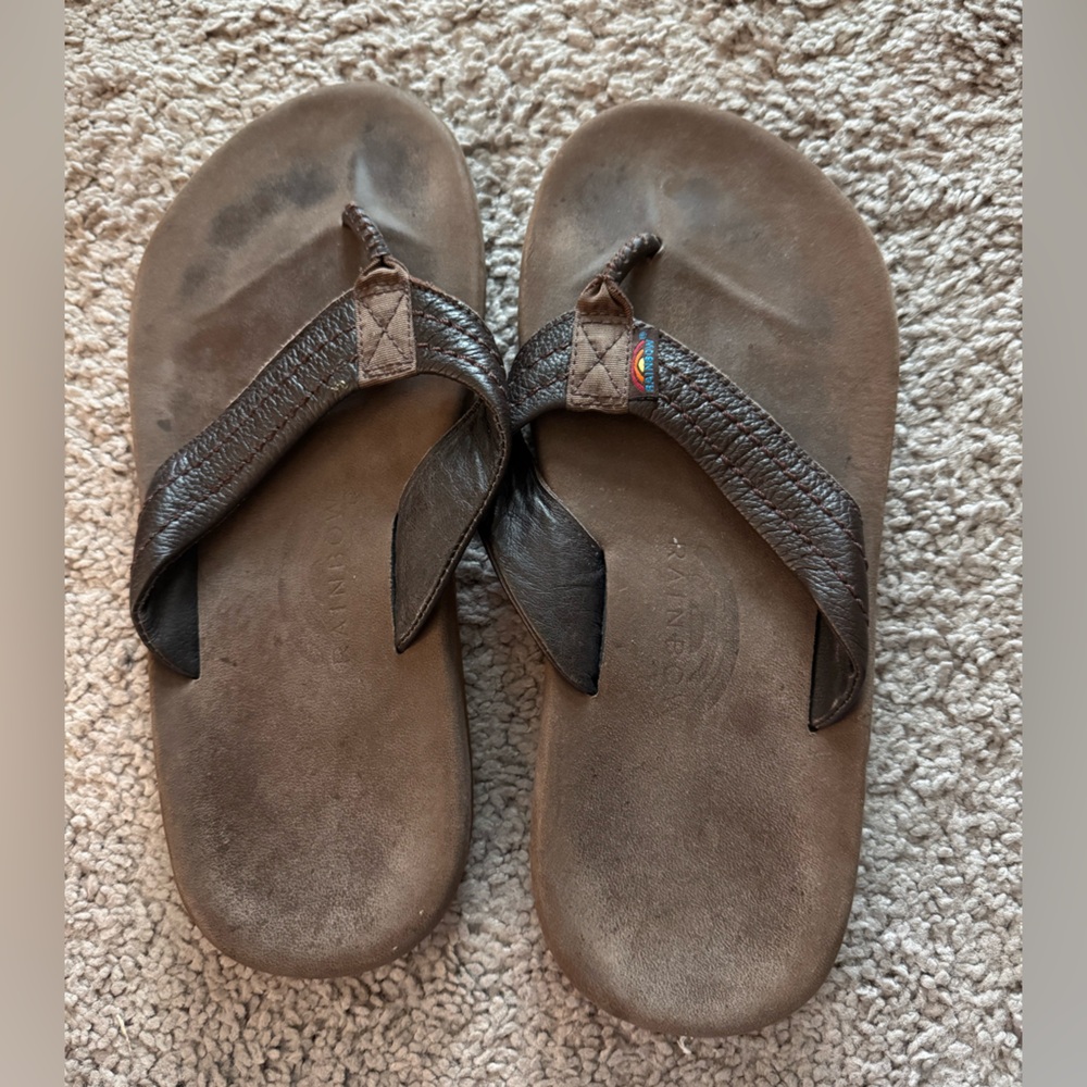 Rainbow Dark Brown Leather Sandals